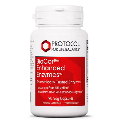 Protocol BioCore Enhanced Enzymes – Digest Beans & Cruciferous Veg – Amylase & Lipase – Kosher & Vegan – 90 Veg Capsules