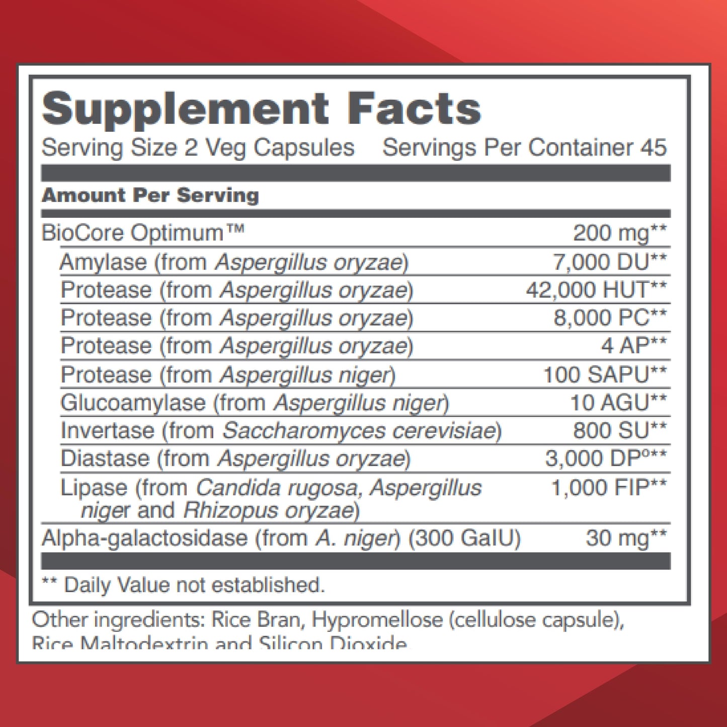 Protocol BioCore Enhanced Enzymes – Digest Beans & Cruciferous Veg – Amylase & Lipase – Kosher & Vegan – 90 Veg Capsules
