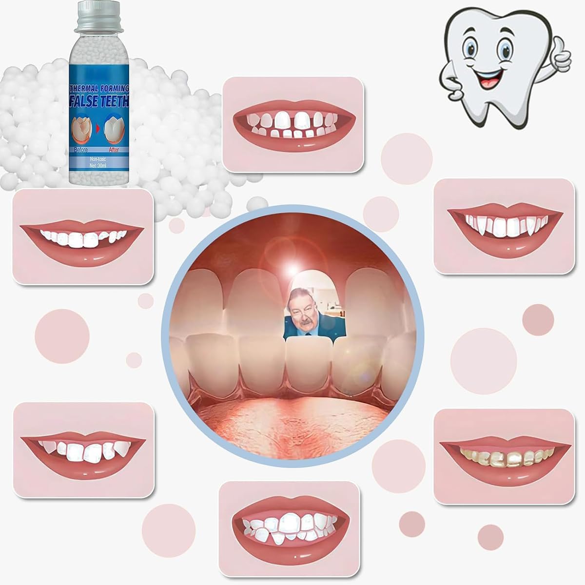 Provisional Tooth Repair Kit - Provisional Replacement Dentures DIY Heat Fit Beads (30ml, 2 Bottles) | Yuehao Beauty Supplies
