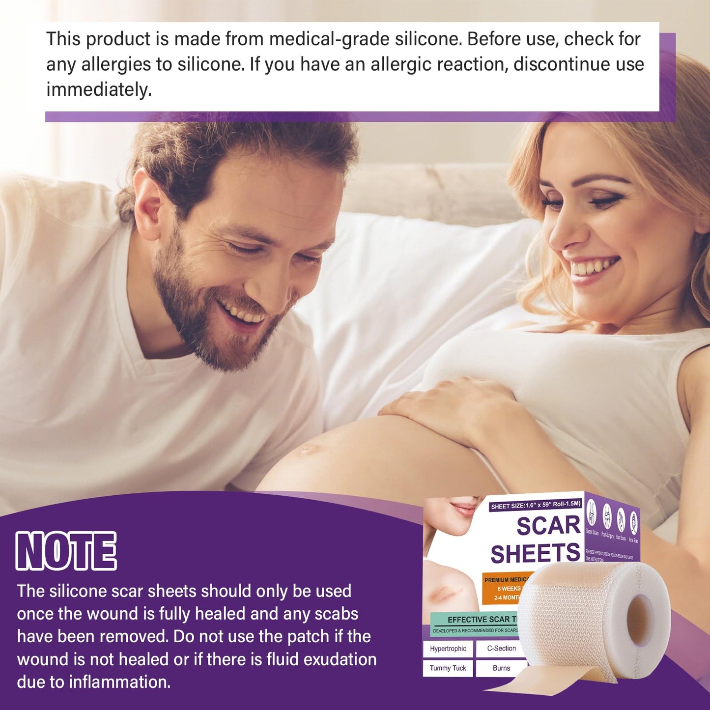 Psecici Silicone Scar Sheets & Tape – Medical-Grade, Reusable Scar Strips (1.6 x 59 in Roll)