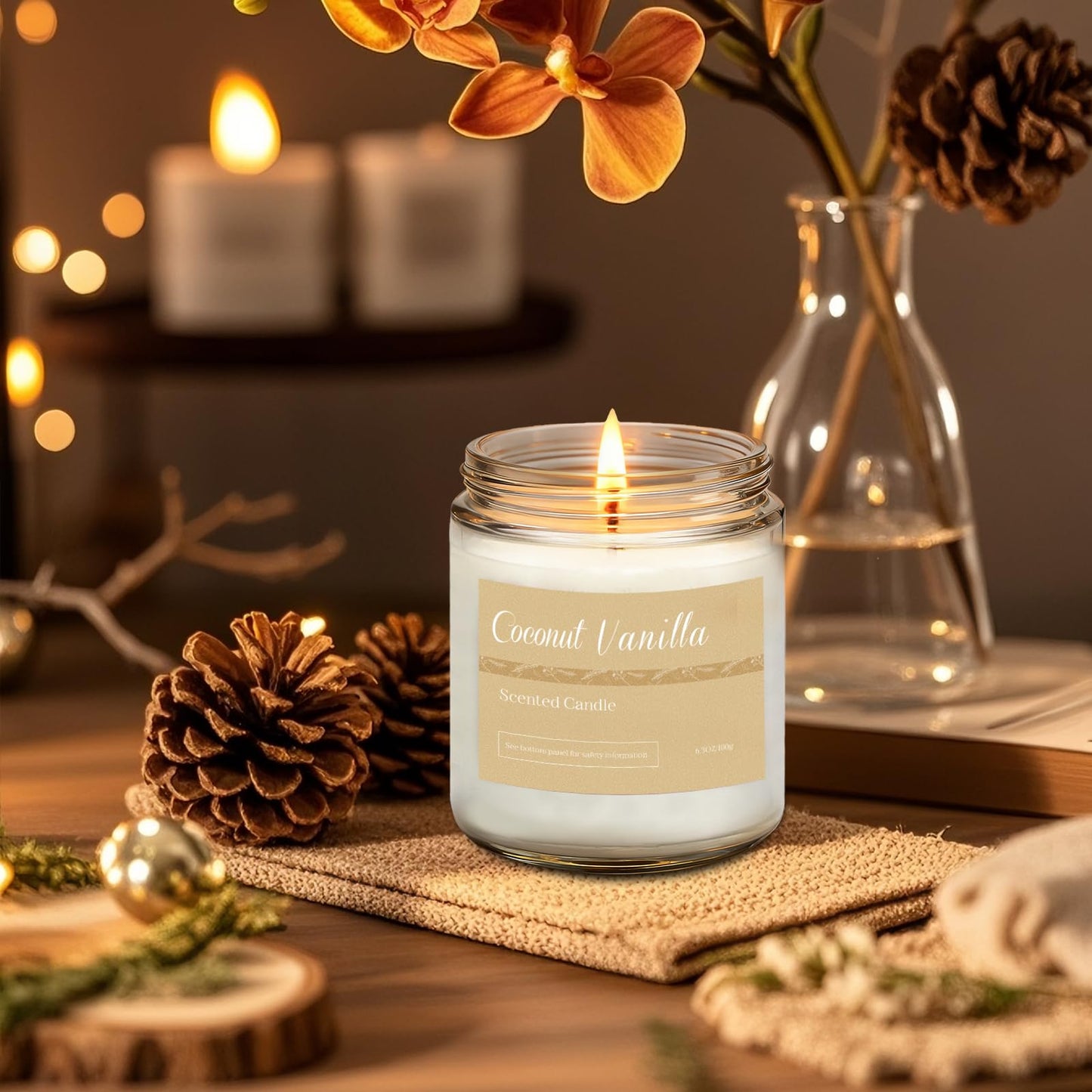 Christmas Candle Gift Set, 6 Natural Soy Wax Candles for Home, Long Burning Holiday Aromatherapy Set with Cinnamon Apple & Vanilla, Perfect Christmas Gifts for Women, Men, Friends & Family