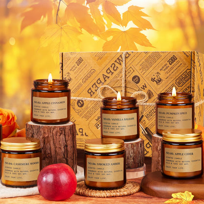 Fall Candles for Home: 6 x 3.5 oz Soy Wax, 150 Hours Long-Lasting – Pumpkin Spice & Apple Cinnamon
