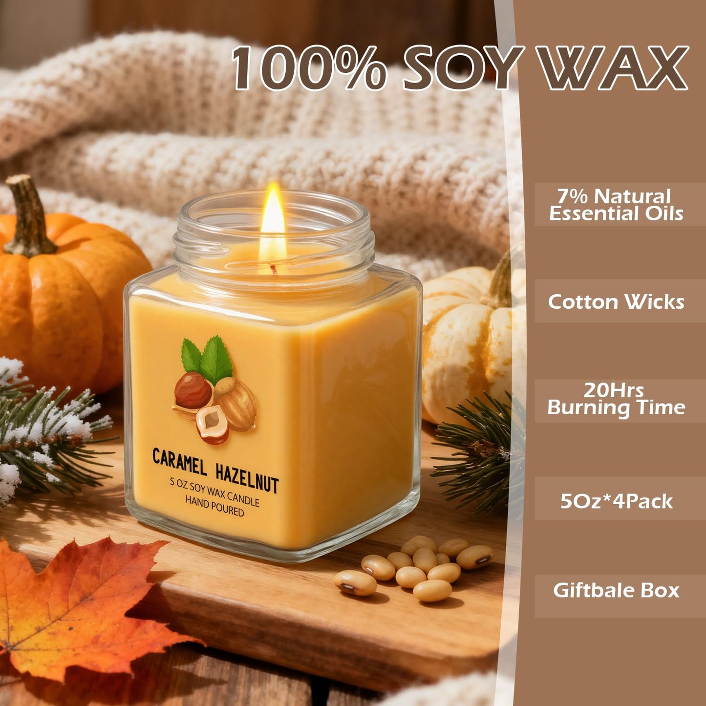 Scented Candles 4 Pack – Soy Candle Set for Home Decor & Gifts (Pumpkin Spice, Apple Maple Syrup, Caramel Hazelnut, Pepper Cedar)