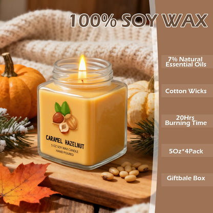 Scented Candles 4 Pack – Soy Candle Set for Home Decor & Gifts (Pumpkin Spice, Apple Maple Syrup, Caramel Hazelnut, Pepper Cedar)
