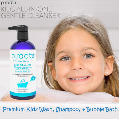 PURA D'OR 16 Oz Kids Wash - All-in-One Gentle Cleanser | Tear-Free, Hypoallergenic, Sulfate-Free