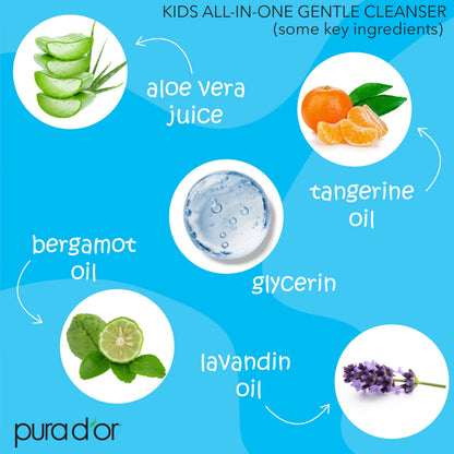 PURA D'OR 16 Oz Kids Wash - All-in-One Gentle Cleanser | Tear-Free, Hypoallergenic, Sulfate-Free