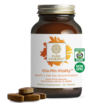 PURE SYNERGY Vita-Min-Vitality | Natural Men’s Multivitamin with Organic Whole Foods | Energy, Stress & Immune Support (60 Tablets)