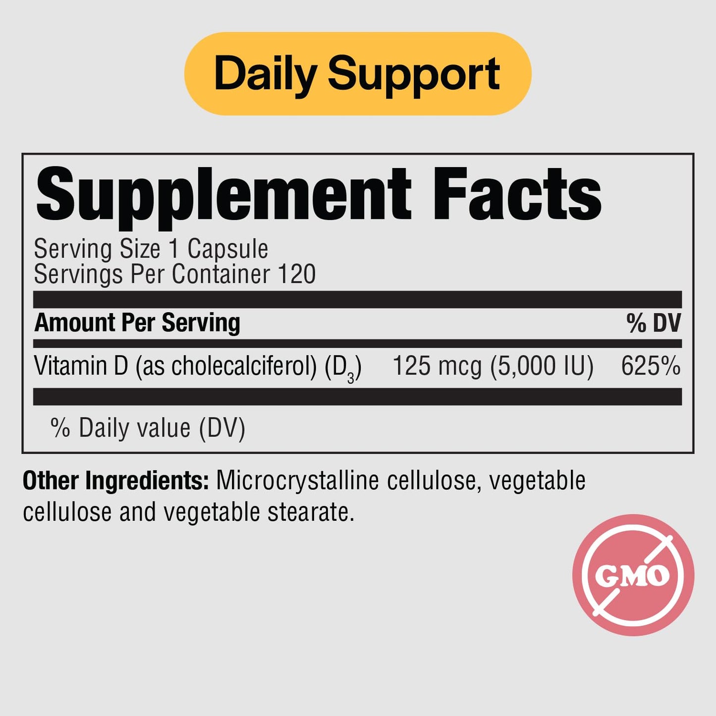 PureFormulas Vitamin D3 5000 IU (125 mcg) | Vitamin D Supplement for Immune Support, Bone & Teeth Health - Non-GMO, 120 Vegetarian Capsules