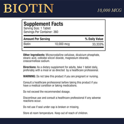 Puregen Labs Biotin 10,000 MCG Supports Healthy Hair, Skin & Nails - High Potency Beauty Support - Non-GMO, Gluten Free | 360 Vegetarian Tablets