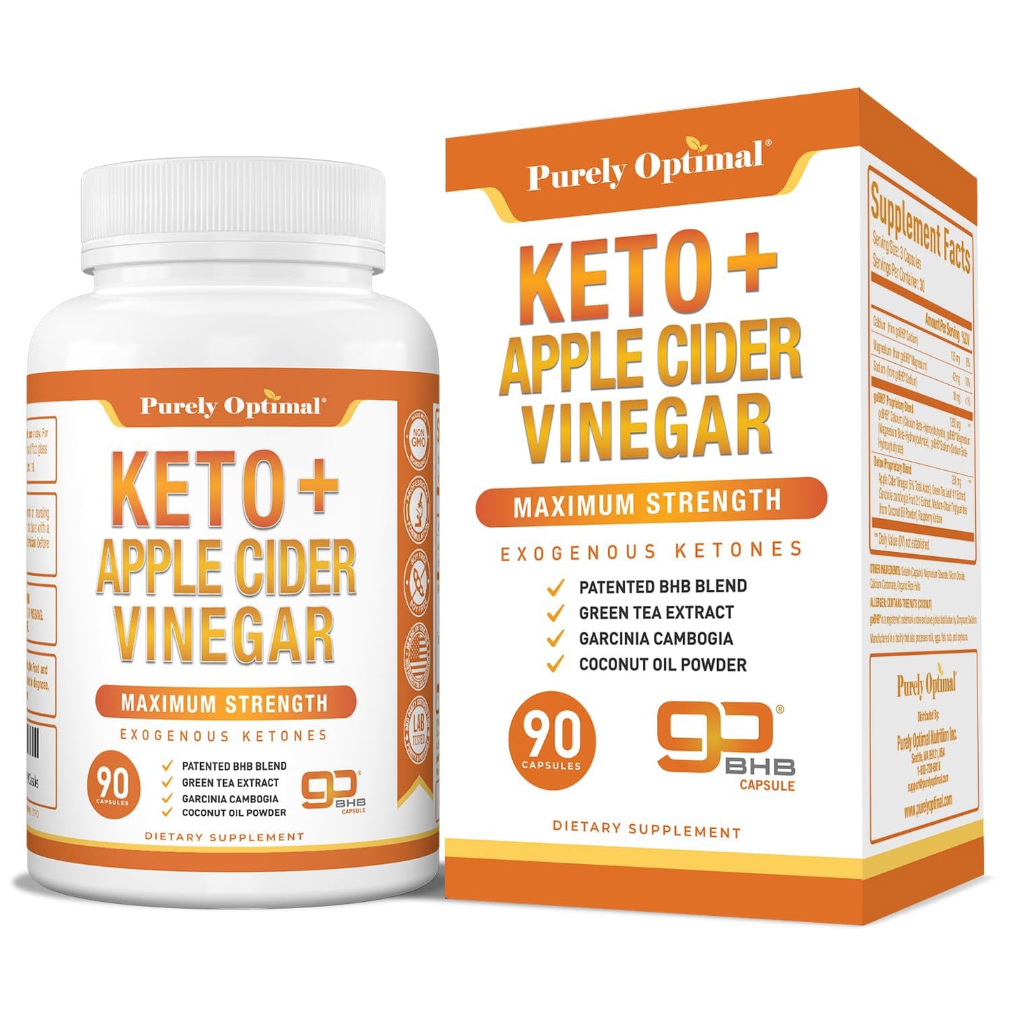 Purely Optimal Keto BHB & Apple Cider Vinegar Capsules – Ketosis Support – 90 Capsules