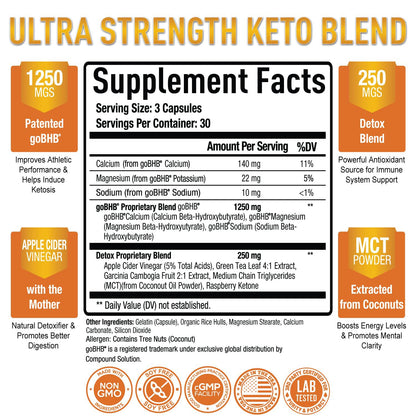 Purely Optimal Keto BHB & Apple Cider Vinegar Capsules – Ketosis Support – 90 Capsules