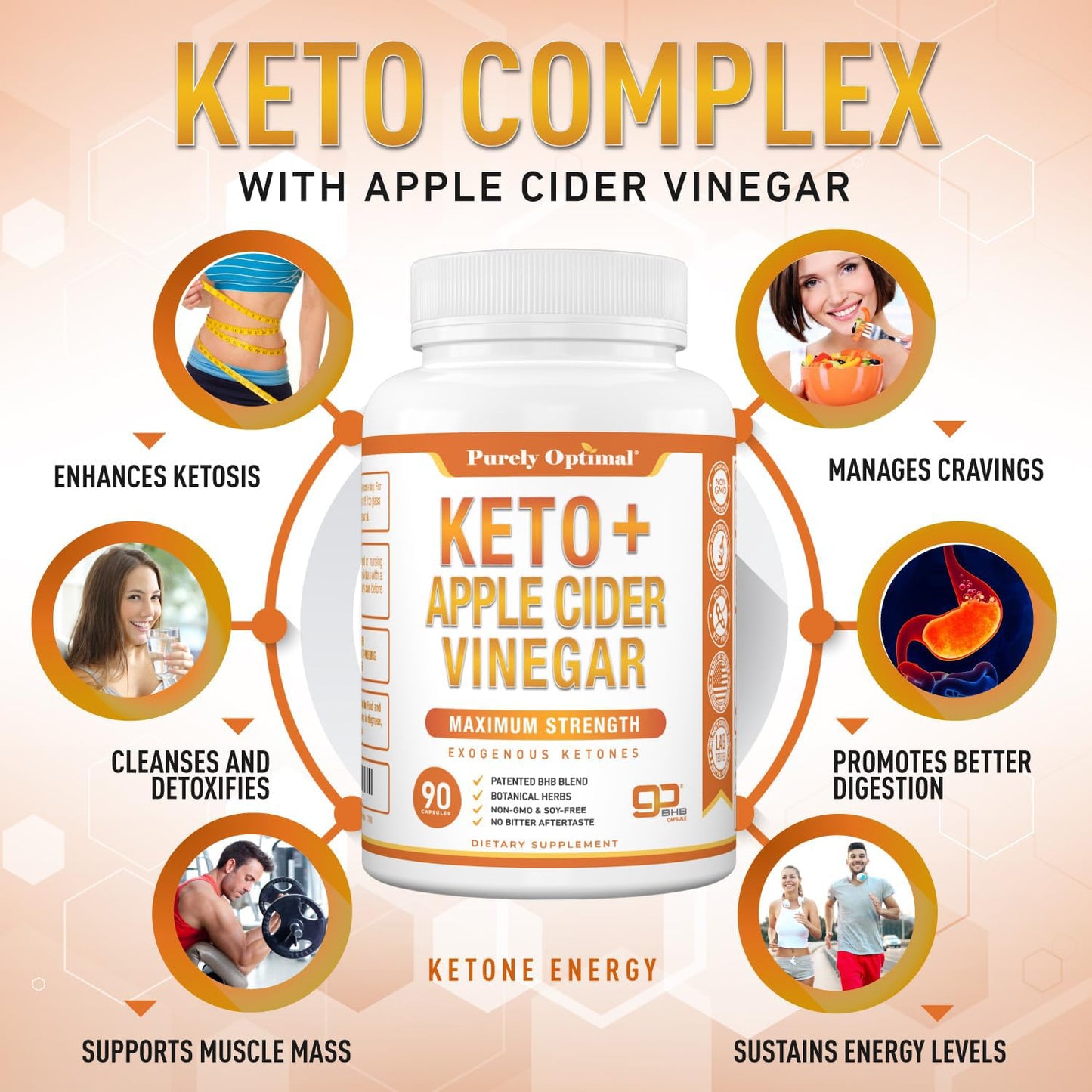Purely Optimal Keto BHB & Apple Cider Vinegar Capsules – Ketosis Support – 90 Capsules