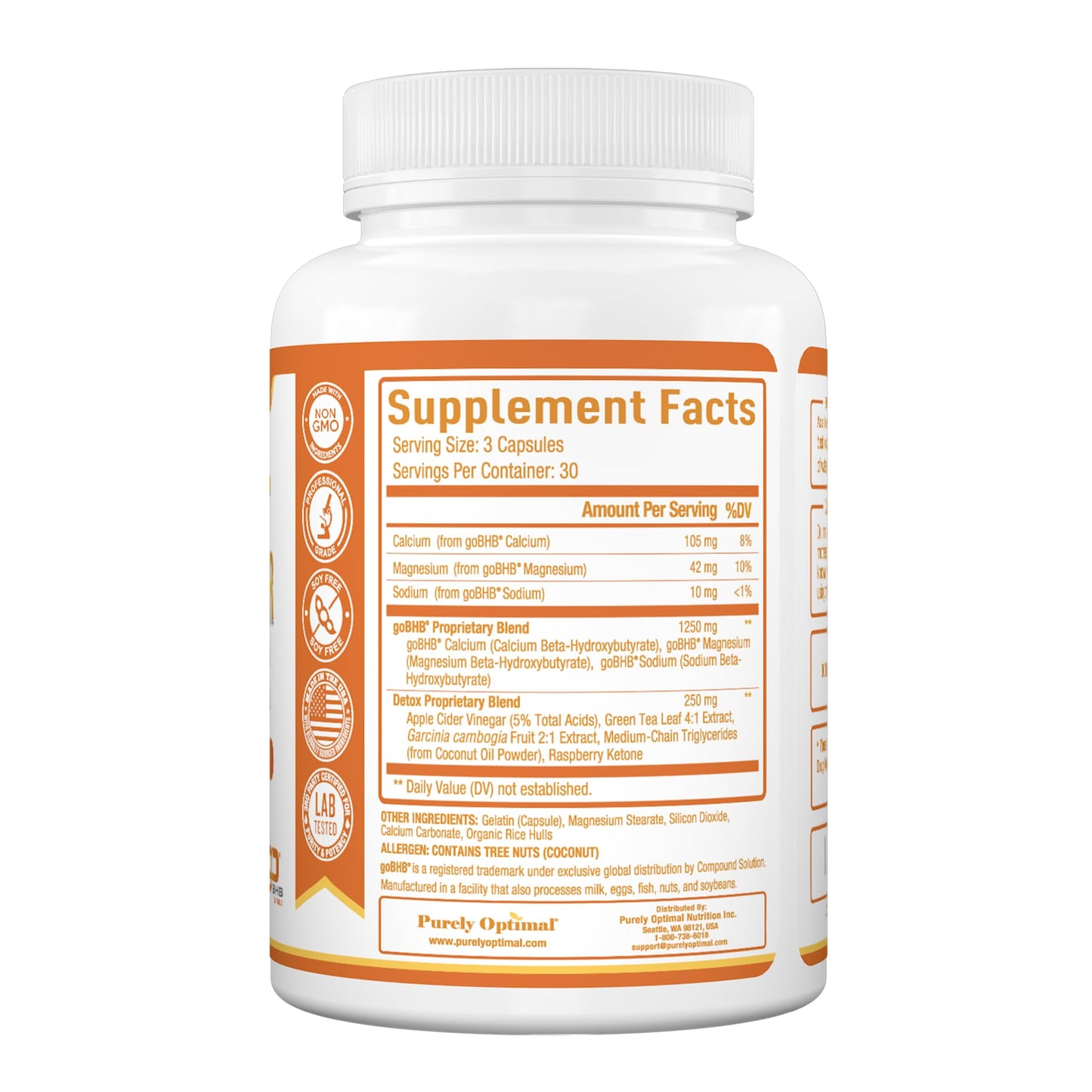 Purely Optimal Keto BHB & Apple Cider Vinegar Capsules – Ketosis Support – 90 Capsules