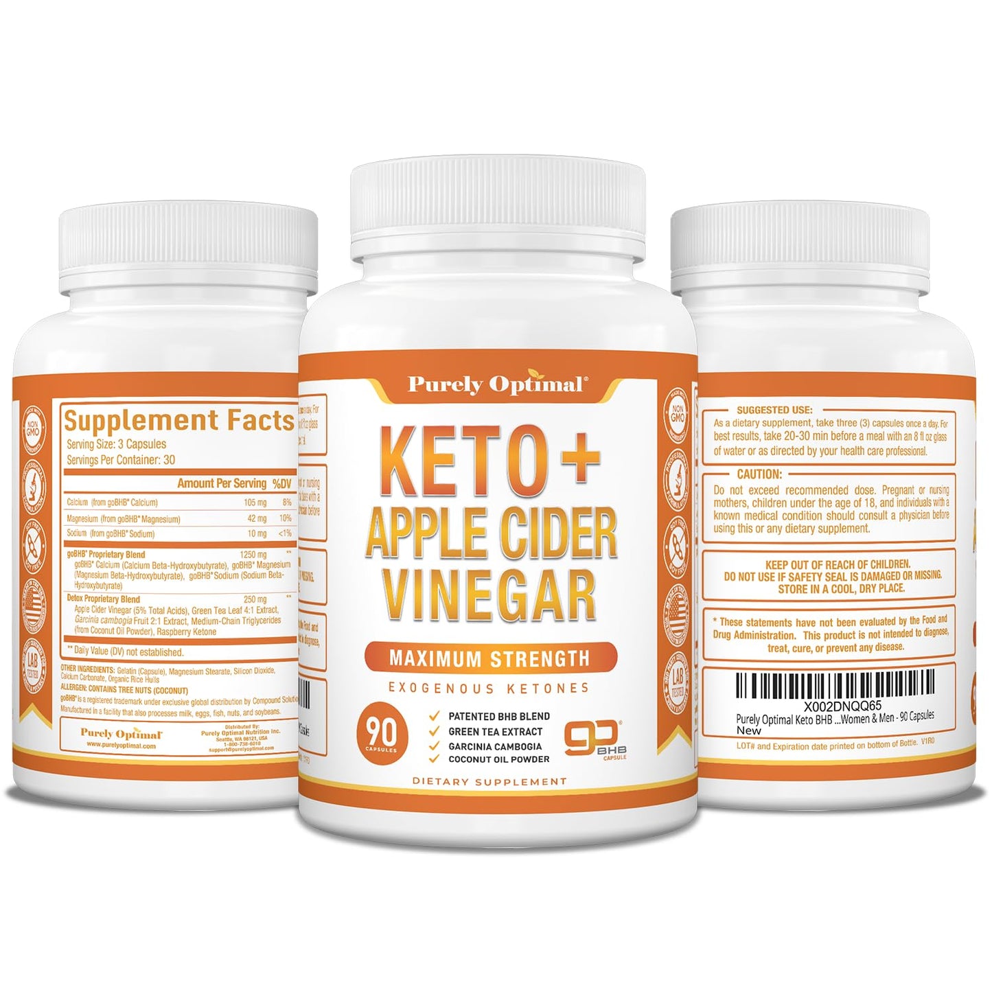 Purely Optimal Keto BHB & Apple Cider Vinegar Capsules – Ketosis Support – 90 Capsules