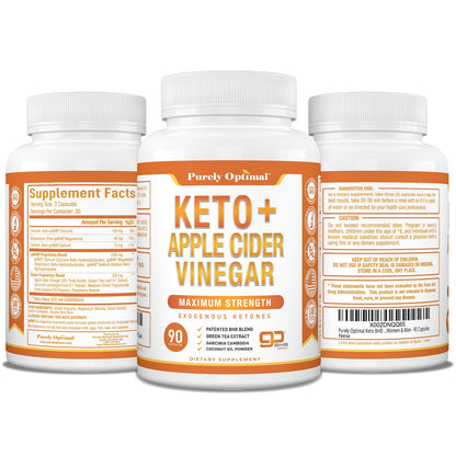 Purely Optimal Keto BHB & Apple Cider Vinegar Capsules – Ketosis Support – 90 Capsules