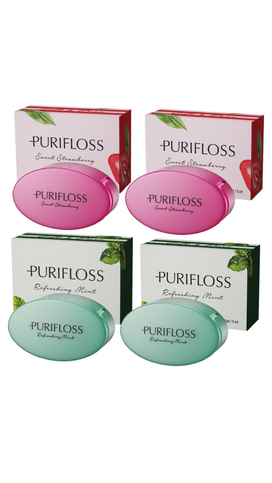 PURIFLOSS Premium Expanding Woven Dental Floss – PFAS & PTFE Free – Mint & Strawberry Sampler Kit