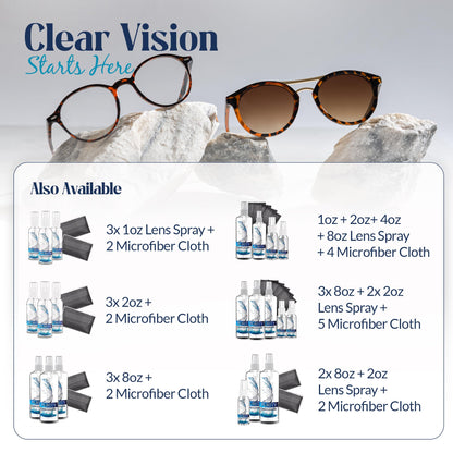 Purity Eyeglass Lens Cleaner Spray Kit – 3 x 8oz Bottles + 2 Microfiber Cloths (AR Coated)