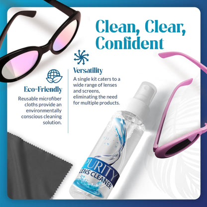 Purity Eyeglass Lens Cleaner Kit - 2x8oz + 1x2oz Spray, 2 Microfiber Cloths