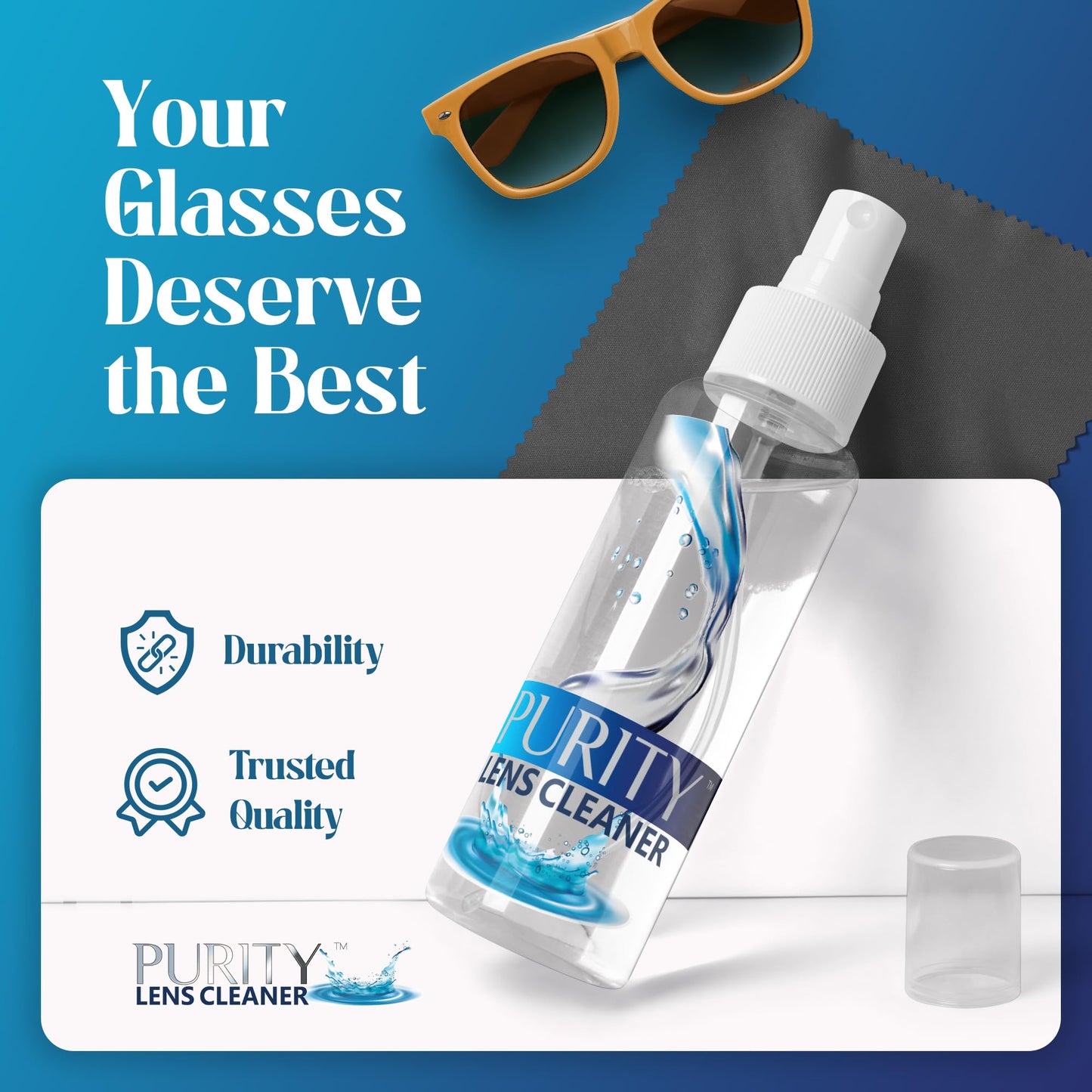 Purity Eyeglass Cleaner Mega Pack - Multi-Size Kit (2x2oz + 3x8oz) + 5 Cloths