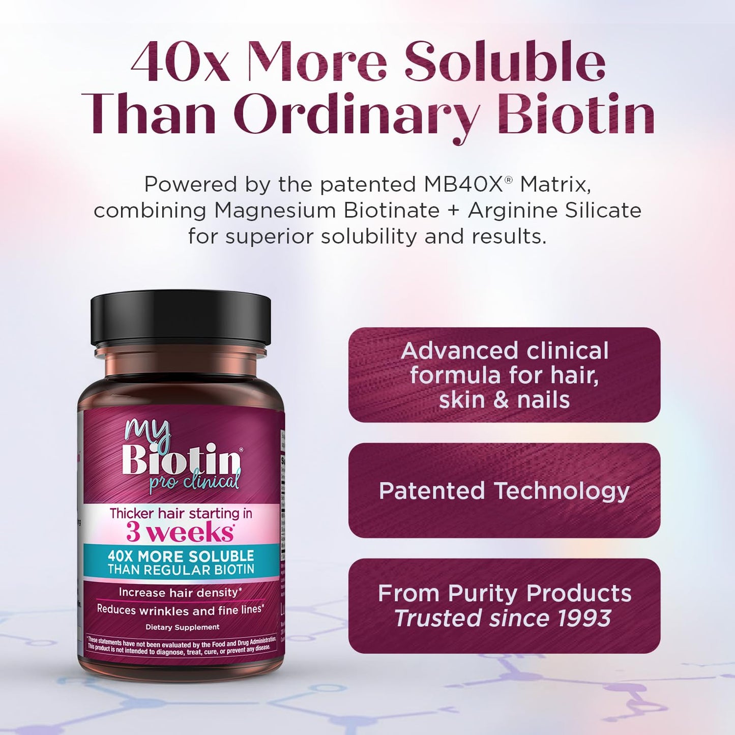 Purity Products MyBiotin ProClinical – Thicker Hair in Weeks, Smoother Skin | 90 Veg Capsules