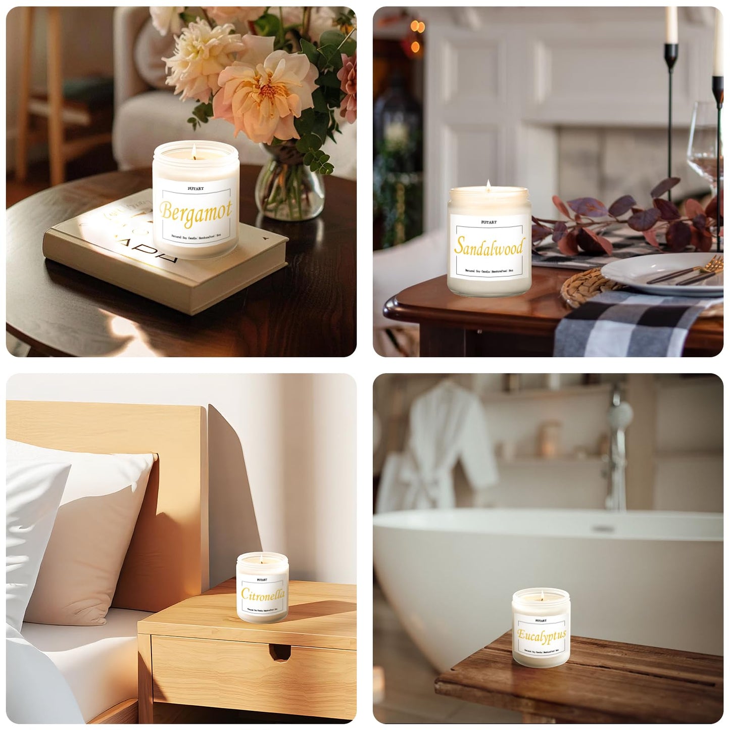 Putart Bergamot & Green Tea Scented Candles – 9oz Natural Soy Wax