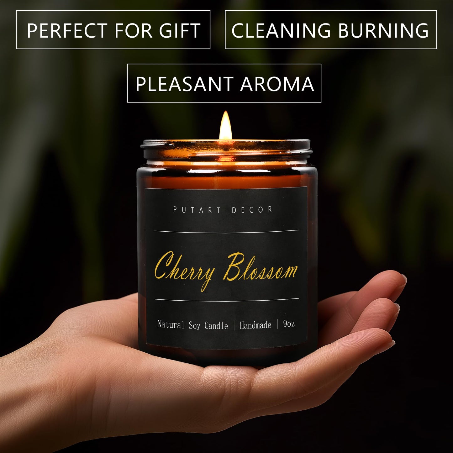 Putart Cherry Blossom Highly Scented Candle for Home, 9oz Natural Soy Aromatherapy Non Toxic Candles with Essential Oil, Home Fragrance Stress Relief & Meditation Jar Candles Gifts for Women & Men