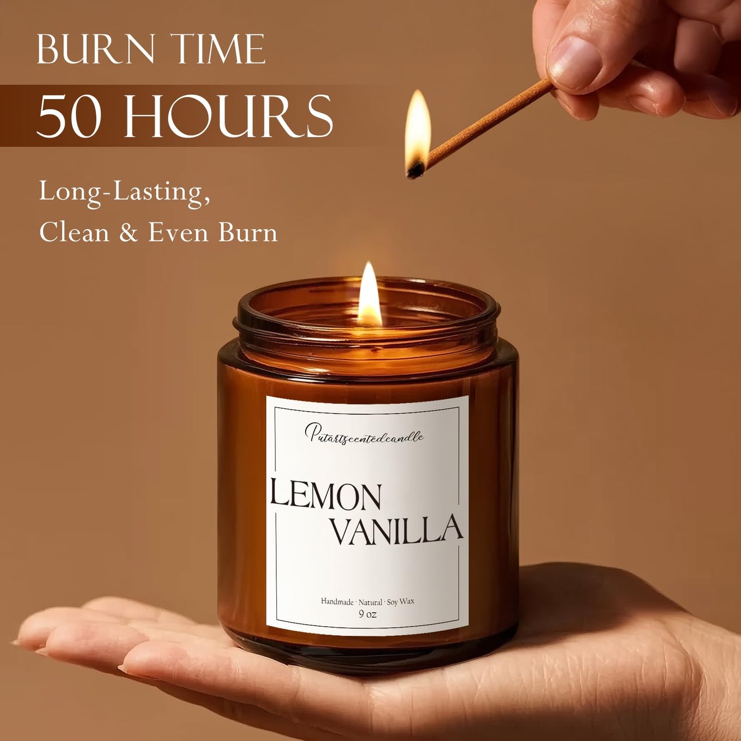Putart Lemon Vanilla Soy Candle 9oz – Aromatherapy, Non-Toxic, Long-Lasting