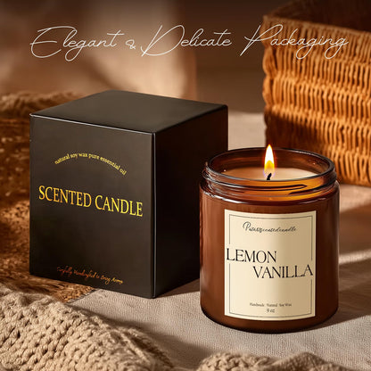Putart Lemon Vanilla Soy Candle 9oz – Aromatherapy, Non-Toxic, Long-Lasting