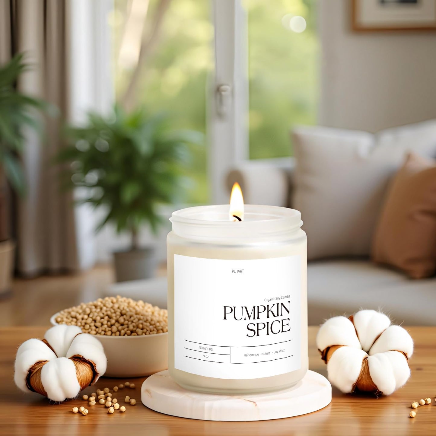 Putart Pumpkin Spice Fall Candles – Natural Soy Wax, 9oz, Non-Toxic Aromatherapy