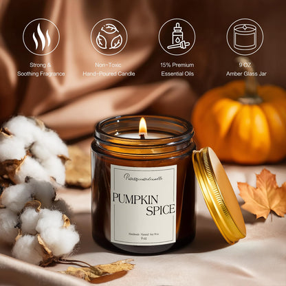 Putart Pumpkin Spice Soy Candle – 9oz, Amber Glass Jar