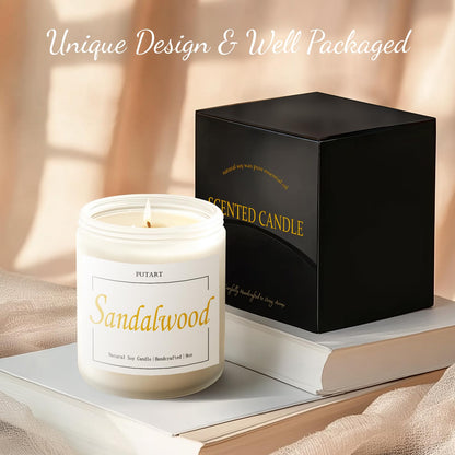 Putart Sandalwood Scented Candles – 9oz Soy Wax Aromatherapy Jar Candle, Non-Toxic