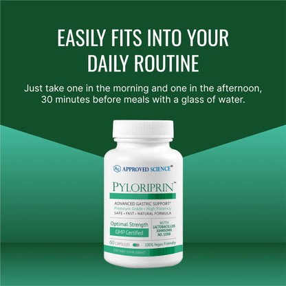 Approved Science Pyloriprin - Advanced Digestive Support for a Healthy Stomach (180 Vegan Capsules)