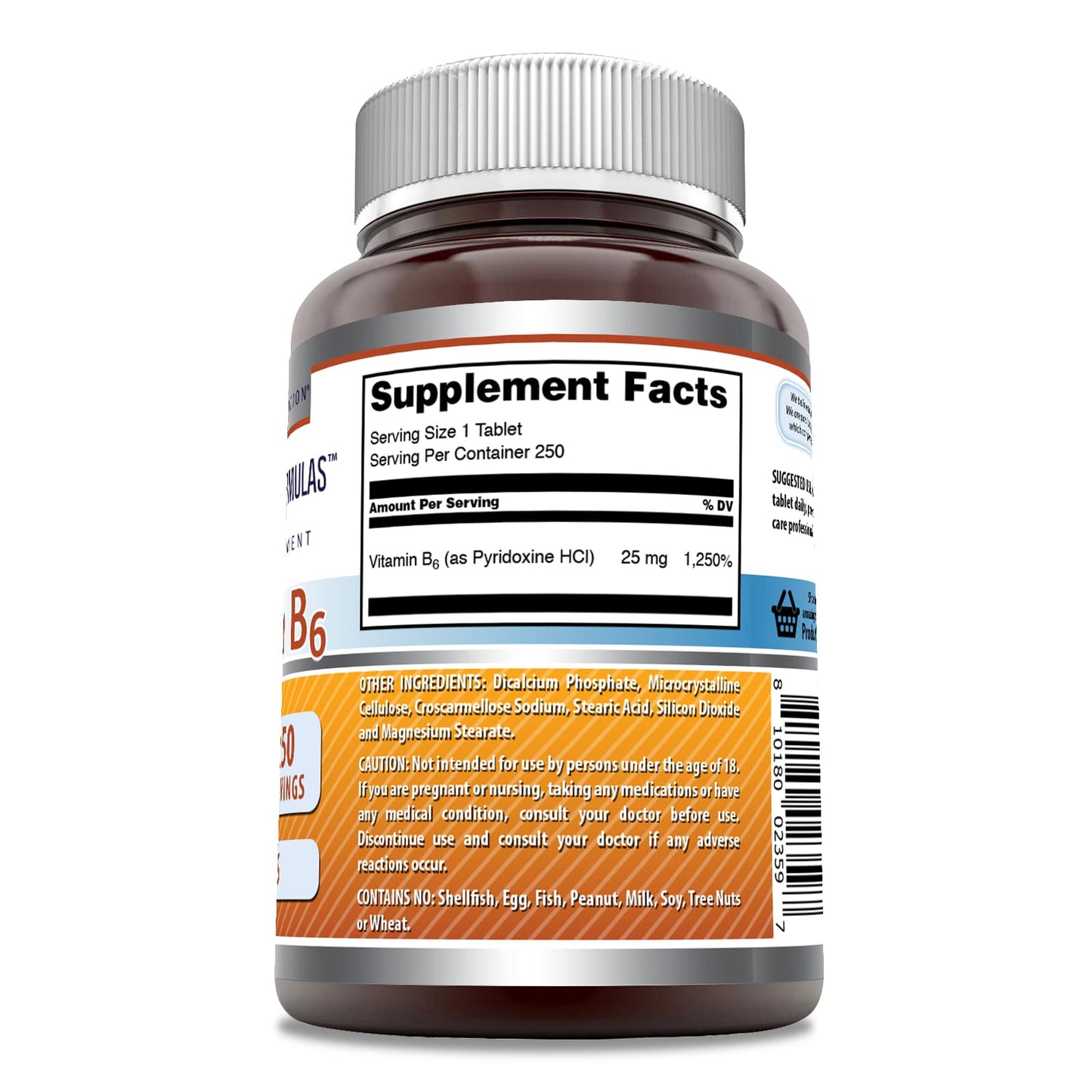 Amazing Formulas Vitamin B6 Pyridoxine 25mg 250 Tablets - Non-GMO, Gluten Free, Made in USA