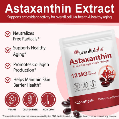QYCOTXYR Astaxanthin 12mg | Premium Antioxidant Softgels – 120 Count