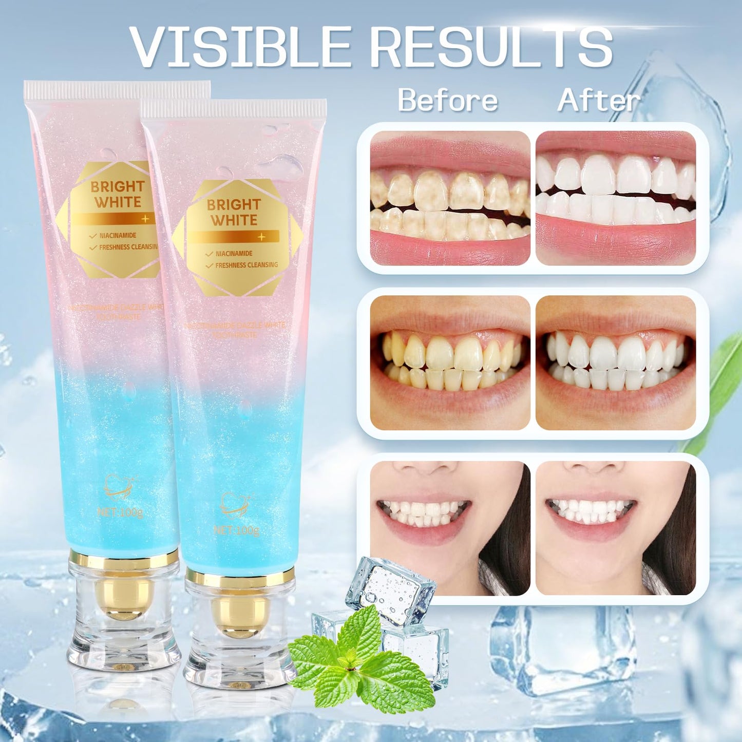 2PCS Radiant Whitening Toothpaste with Niacinamide – Deep Cleaning & Whitening