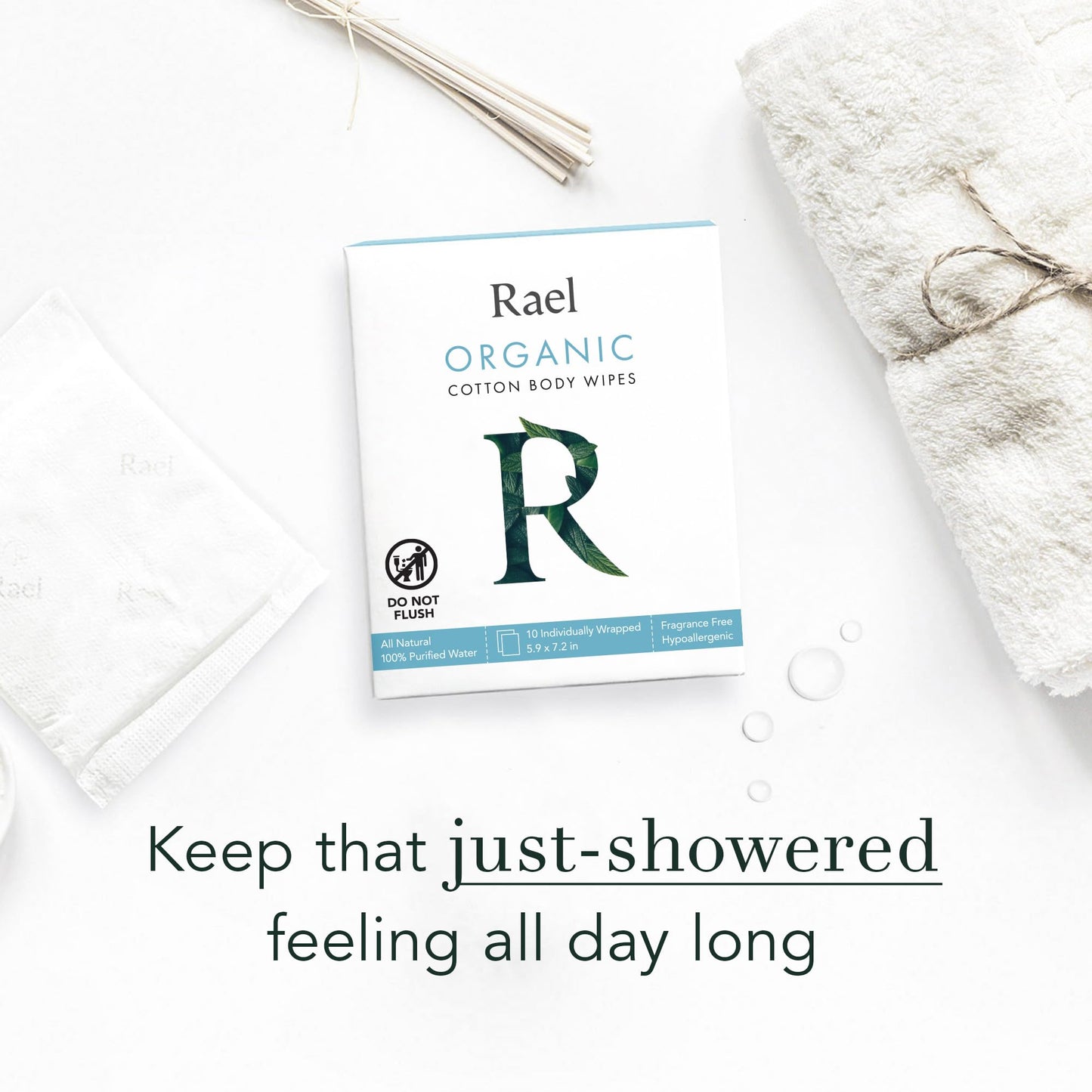 Rael Organic Cotton Wipes - 100% Purified Water, Hypoallergenic, Individually Wrapped (4 x 10 Count)