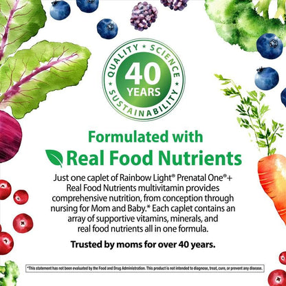 Rainbow Light Prenatal One Plus Multivitamin for Women – 60 Caplets | Real Food Nutrients