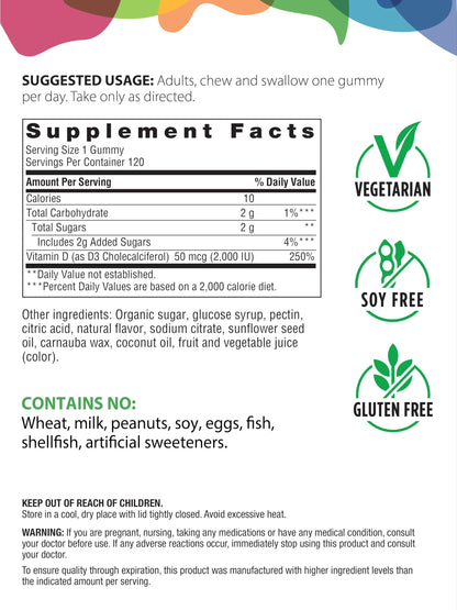 Rainbow Light Vitamin D3 Gummies 2000 IU – Immune Support, Vegan, Gluten Free