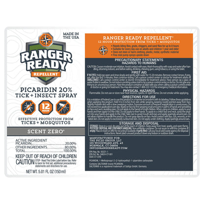 Ranger Ready Picaridin Insect Repellent Spray with Scent Zero – 5 oz (Pack of 1) for Tick & Mosquito Protection
