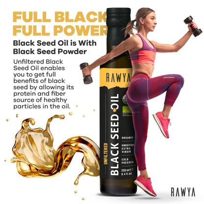 RAWYA Black Seed Oil - Unfiltered - 8.4 oz - Organic Full-Spectrum Cold-Pressed