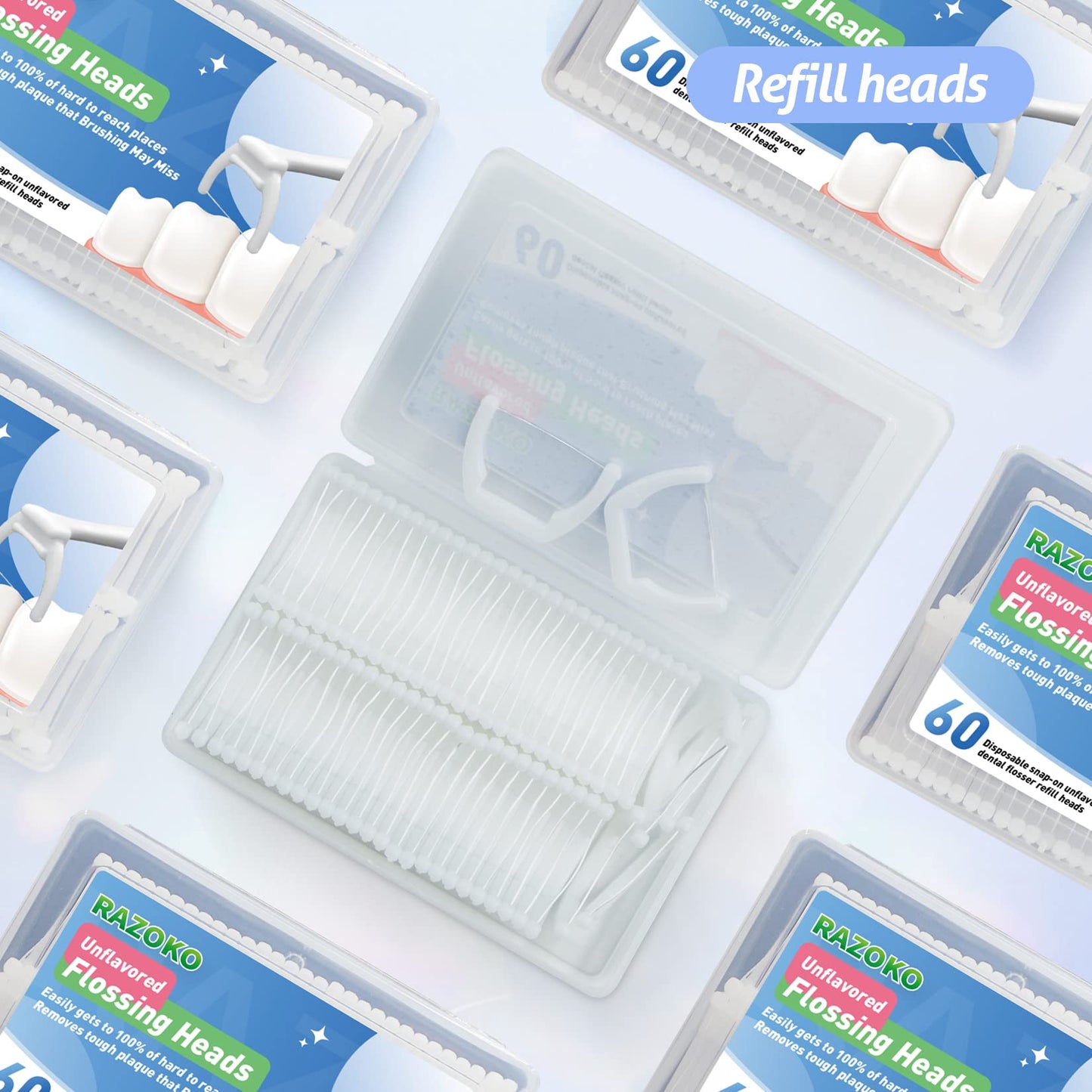 RAZOKO Ultimate Flosser Kit – 2 Handles & 240 Extra Strength Refills