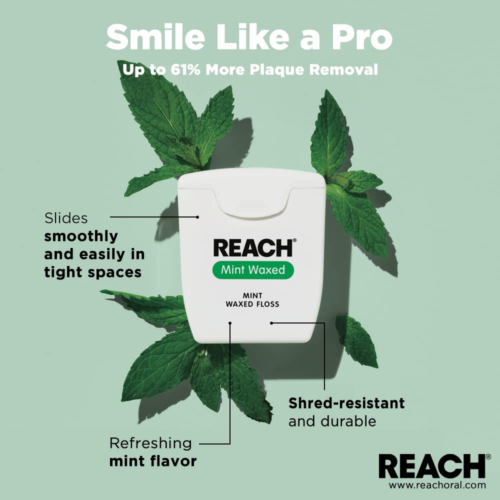 REACH Mint Waxed Floss - 200 Yards (7200 in) Pack of 4