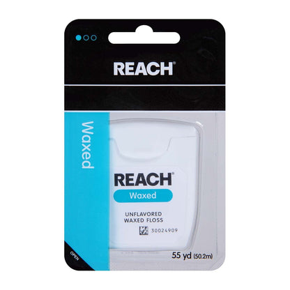 REACH Unflavored Waxed Dental Floss – 55 yds, Pack of 10