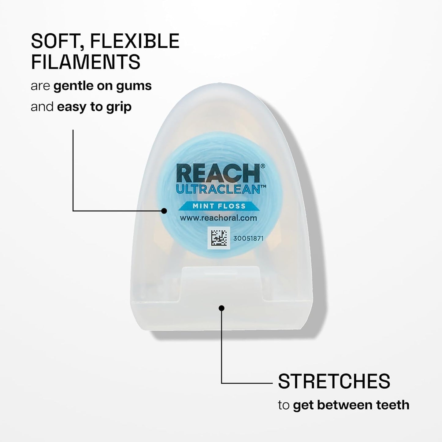 REACH Ultraclean Dental Floss Mint 30 Yards (Pack of 3) - Mint Floss with Micro-Grooves