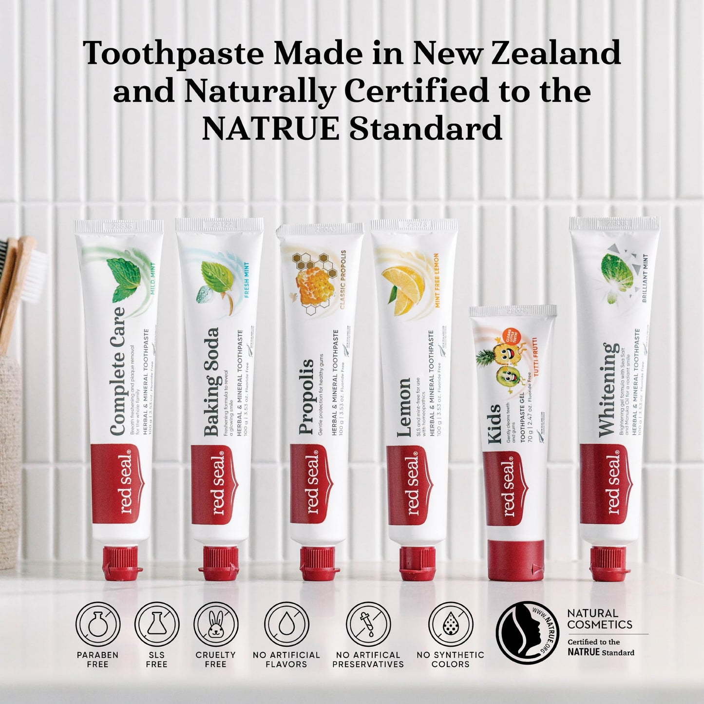 Red Seal Fluoride Free Lemon Toothpaste - Mint-Free Citrus Flavor | Vegan, Cruelty-Free, SLS Free, NATRUE Certified, 3.53 oz