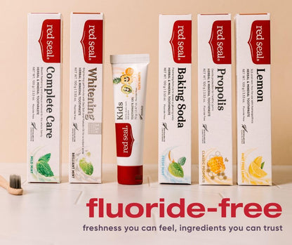 Red Seal Fluoride Free Lemon Toothpaste - Mint-Free Citrus Flavor | Vegan, Cruelty-Free, SLS Free, NATRUE Certified, 3.53 oz