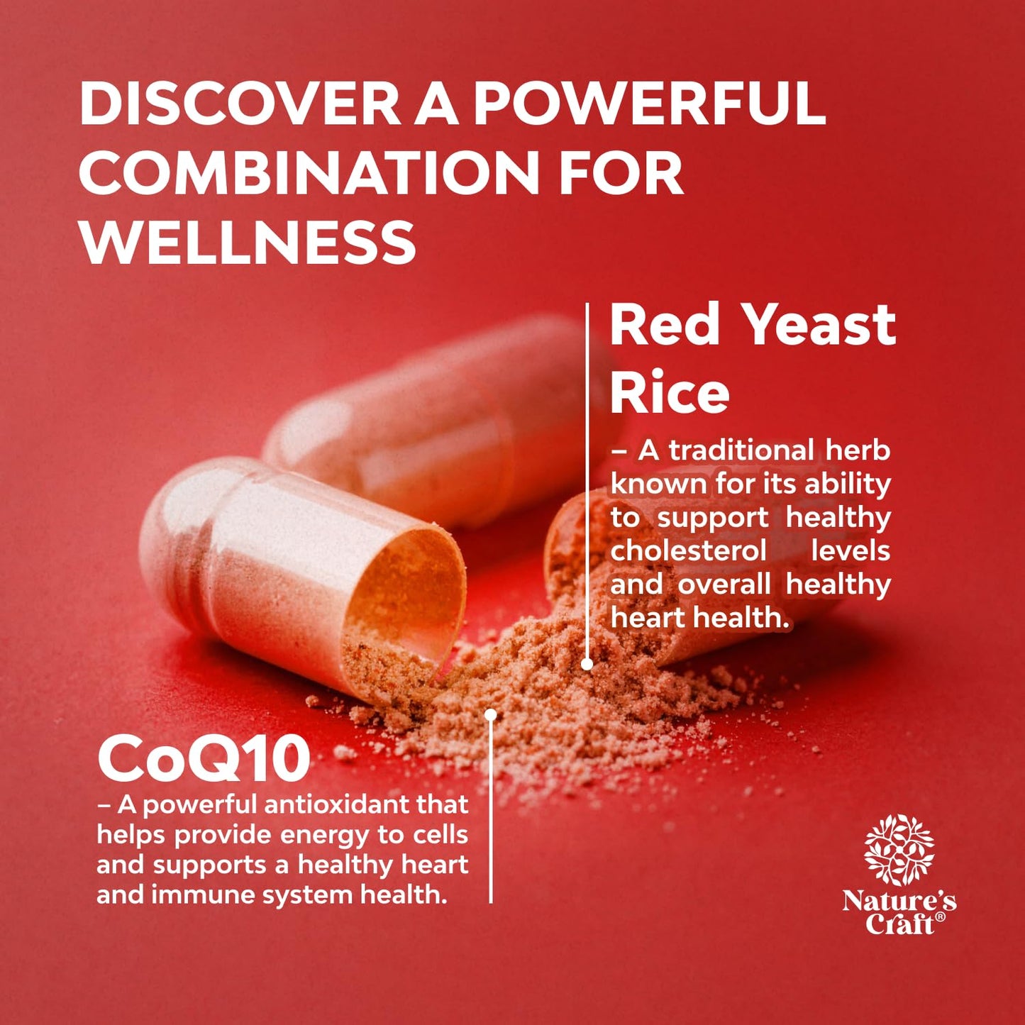 Red Yeast Rice with CoQ10 - 1200 mg Heart Health & Cholesterol Support - 60 Capsules