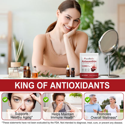 Redshine Astaxanthin 12mg – Triple Strength Softgels, 120 Count | Supports Eye Health, Joints, Skin & Circulation