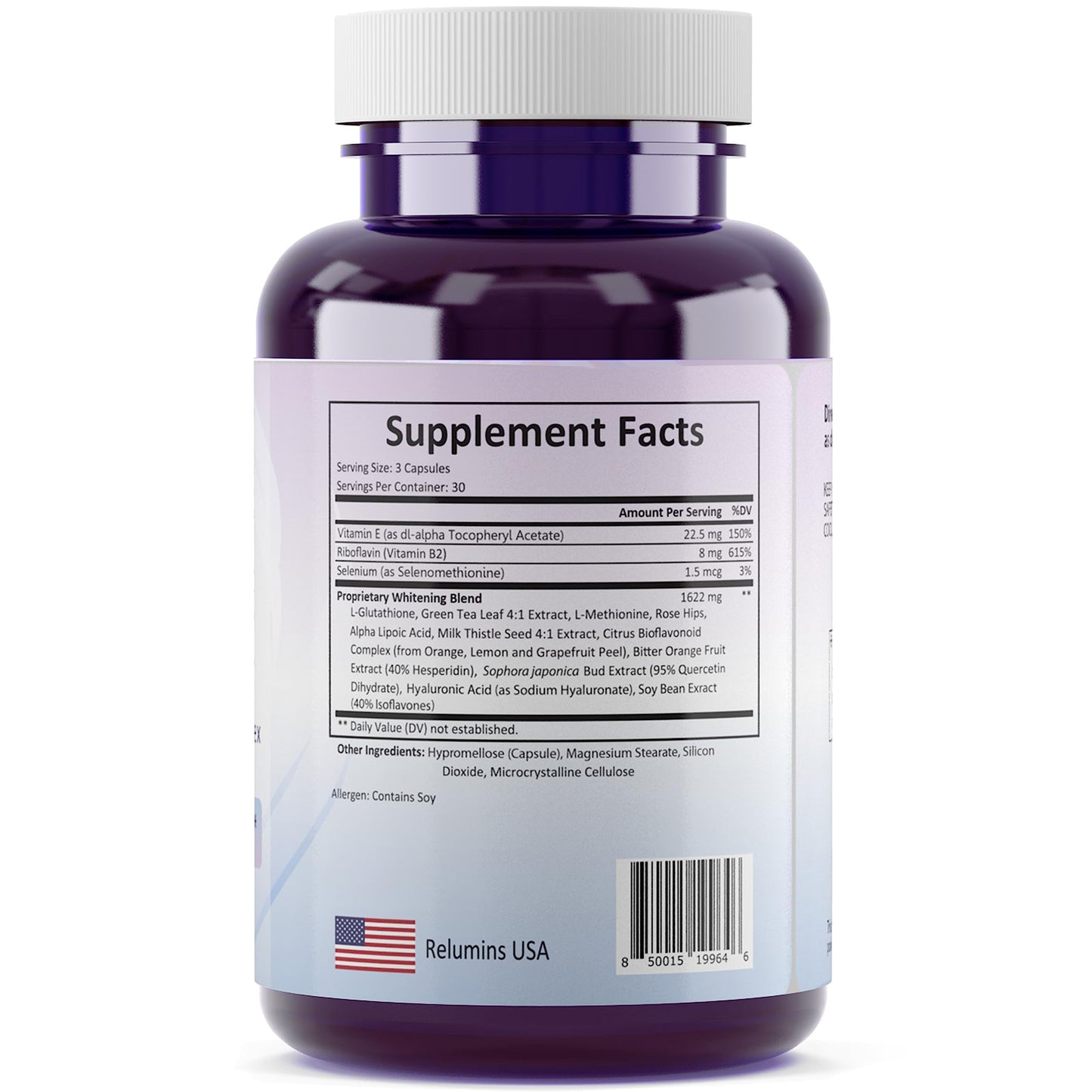 Relumins 1650mg Glutathione Complex – Hyaluronic Acid, USA Made | 90 Capsules
