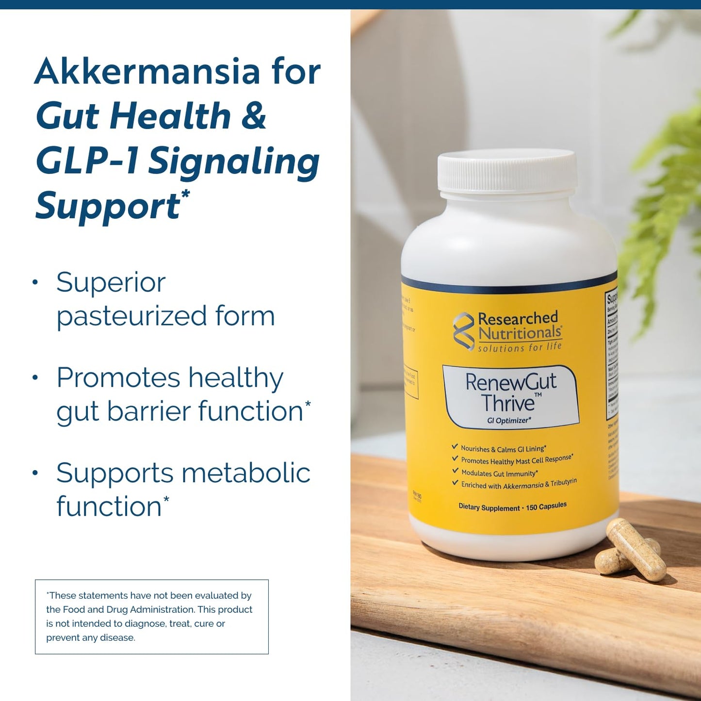 RenewGut Thrive - Gut Health Postbiotics with Pasteurized Akkermansia Muciniphila & Tributyrin | 150 Capsules
